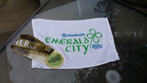Emerald City Half Marathon Medal and Sweat Towel